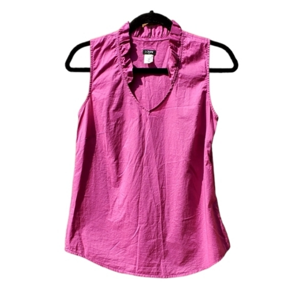 J. Crew Cotton Sleeveless Ruffle Neckline‎ Blouse Top Size 2